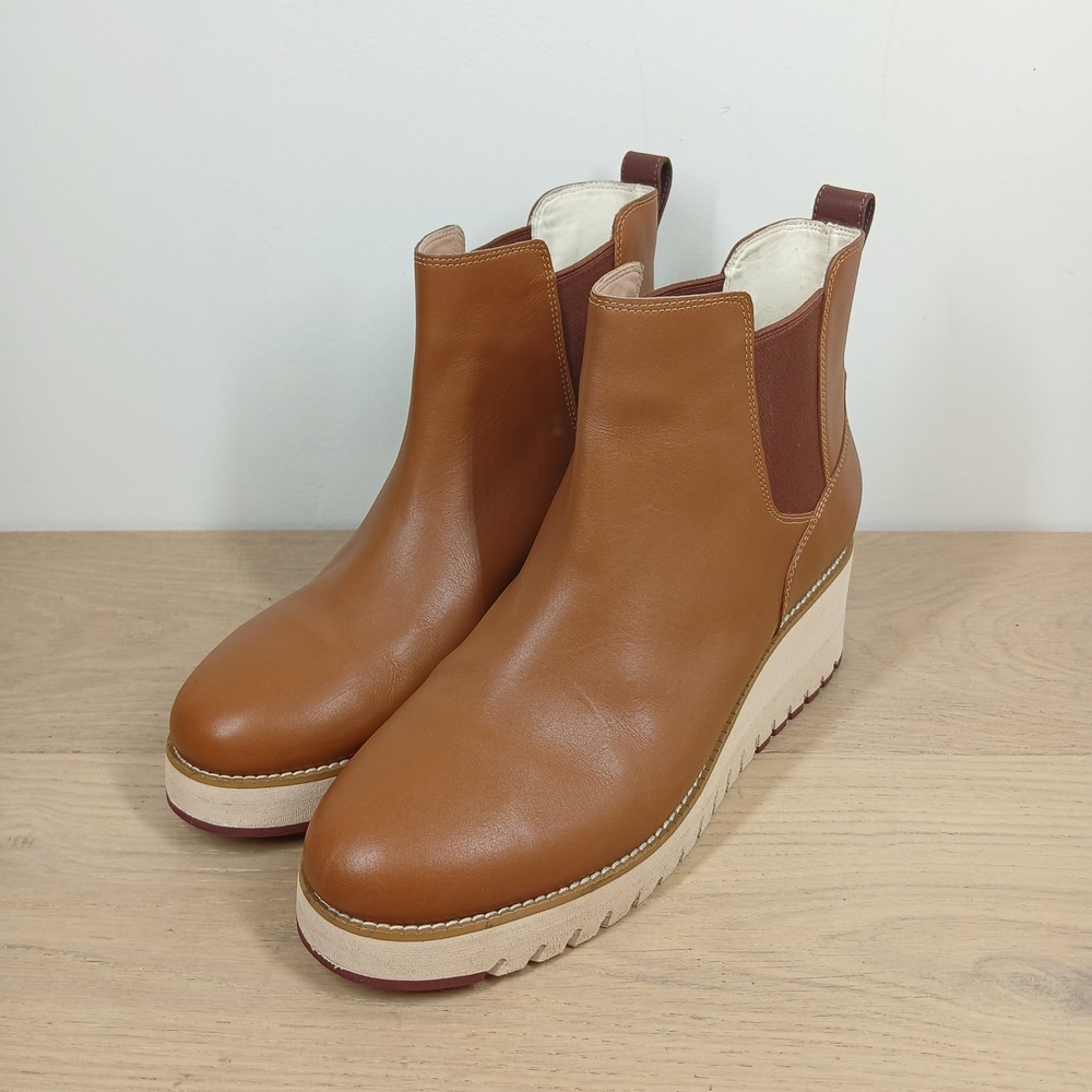 ZeroGrand Chelsea Boots Women 11 Brown Leather Platform Wedge Lug Sole Modern